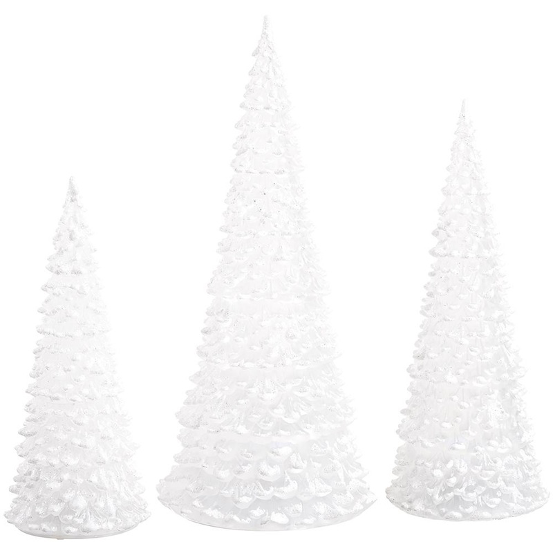 Lighted White Frosted Snowed Trees, 10.5 – 15.5 (Set of 3)