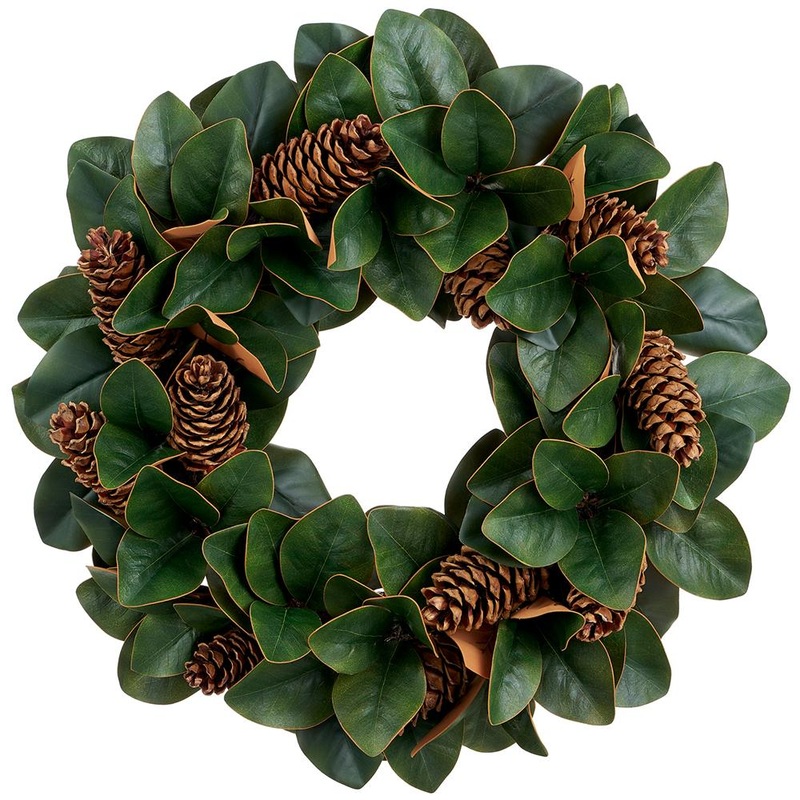 Magnolia Leaf/Pine Cone Wreath, 26 (Green & Brown)