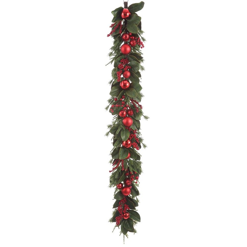 Ornament Ball/Berry/Pine Garland, 6′ (Red Green)