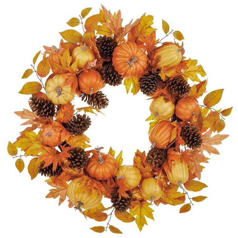 Pumpkin/Pine Cone/Maple Wreath, 30 (Orange & Brown)