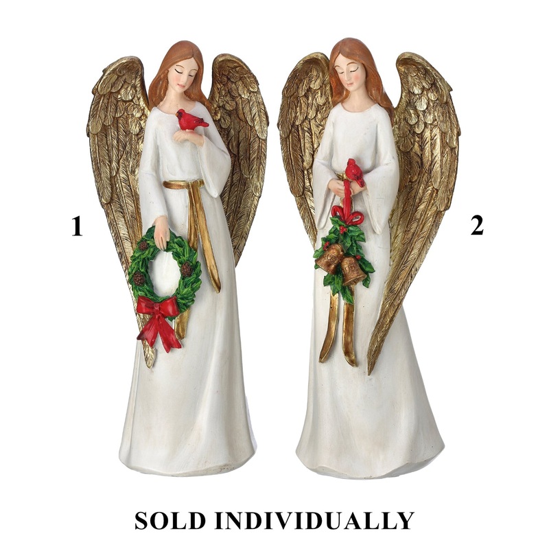 Resin Angel w/Cardinal & Wreath/Bells, 12 (2 styles – sold individually)