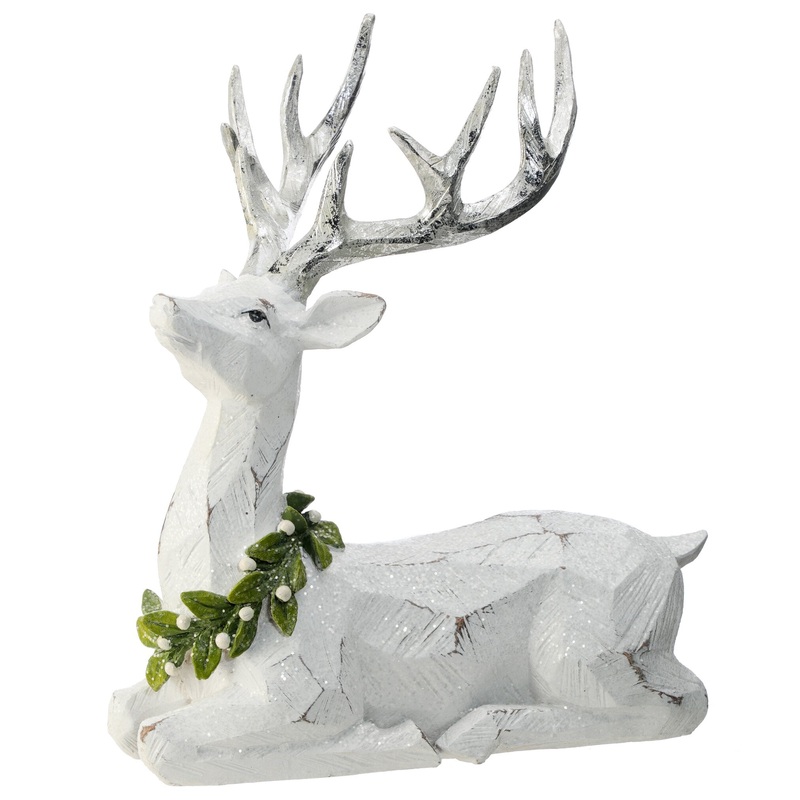 Resin Frosted Laying Mistletoe Deer, 12
