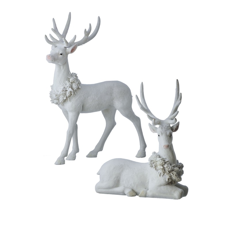 Resin Frozen Flock Deer, 11.5-15.5 (Set of 2)