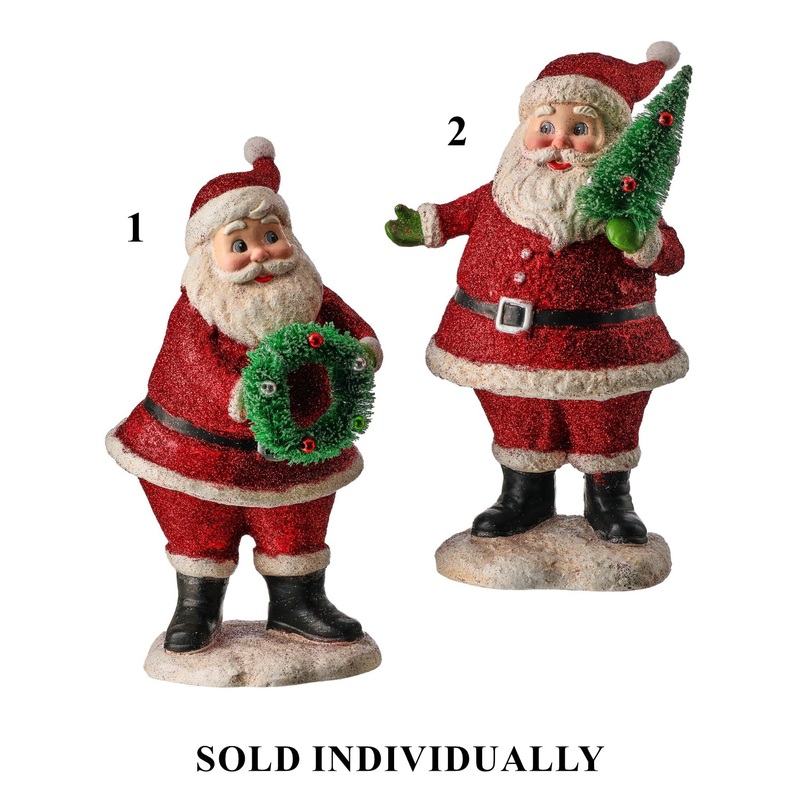 Resin Glitter Santa w/Tree or Wreath, 10 (2 styles – sold individually)