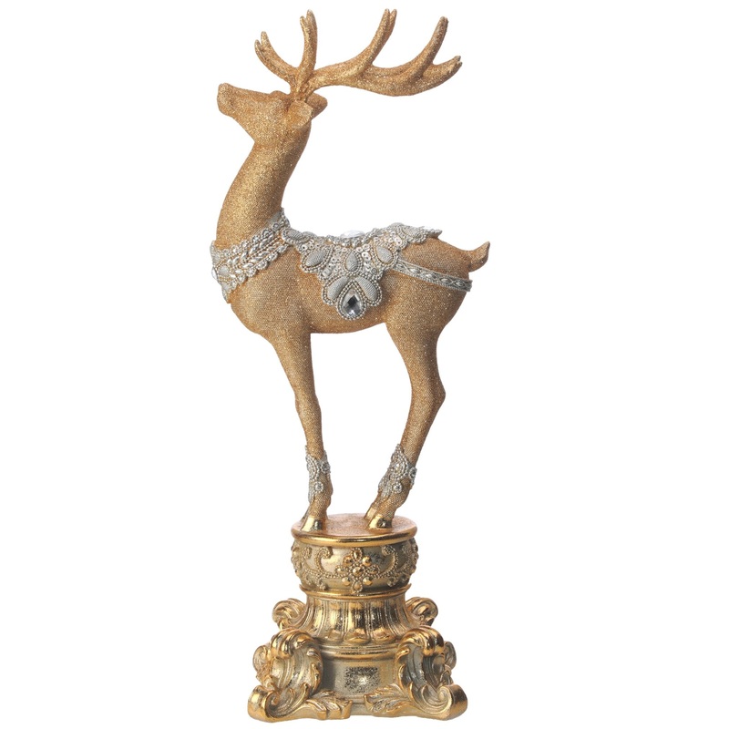 Resin Jeweled Old World Deer On Pedestal, 18
