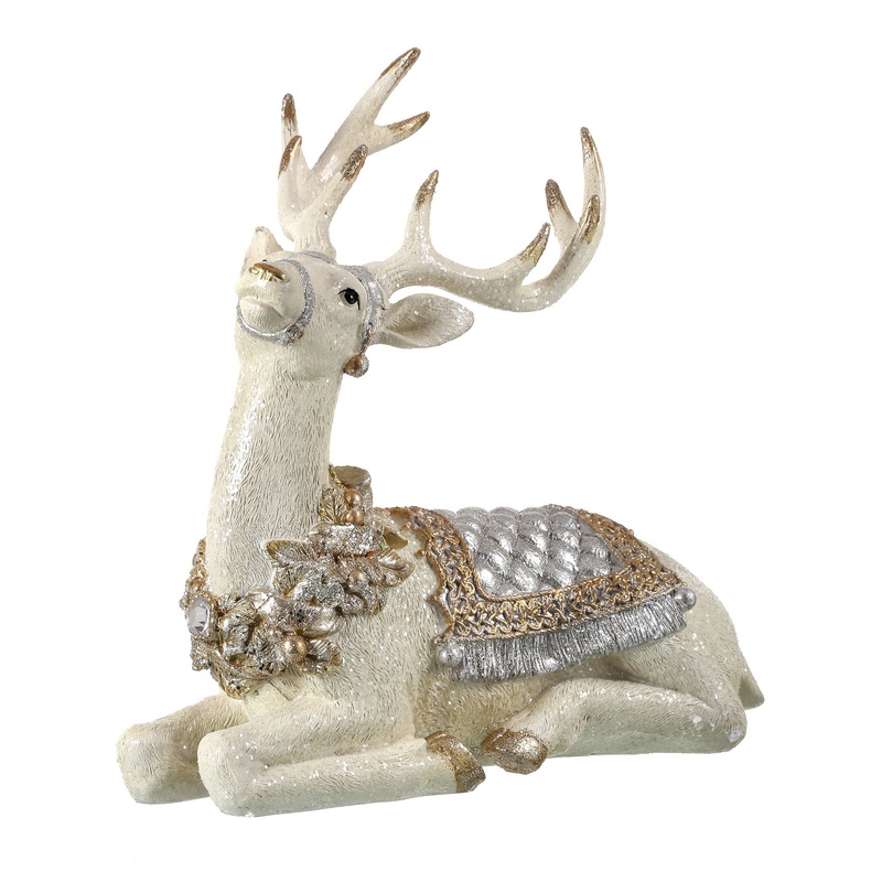 Resin Laying Deer w/Glittering Saddle & Blanket, 10