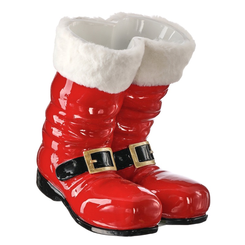 Resin Santa Boot Planter w/Fur, 9.5