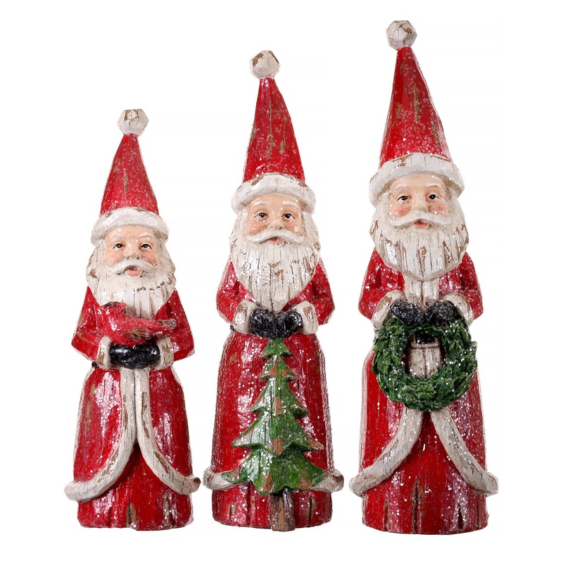 Wood Carved Santas, 8.5-10 (Set of 3)