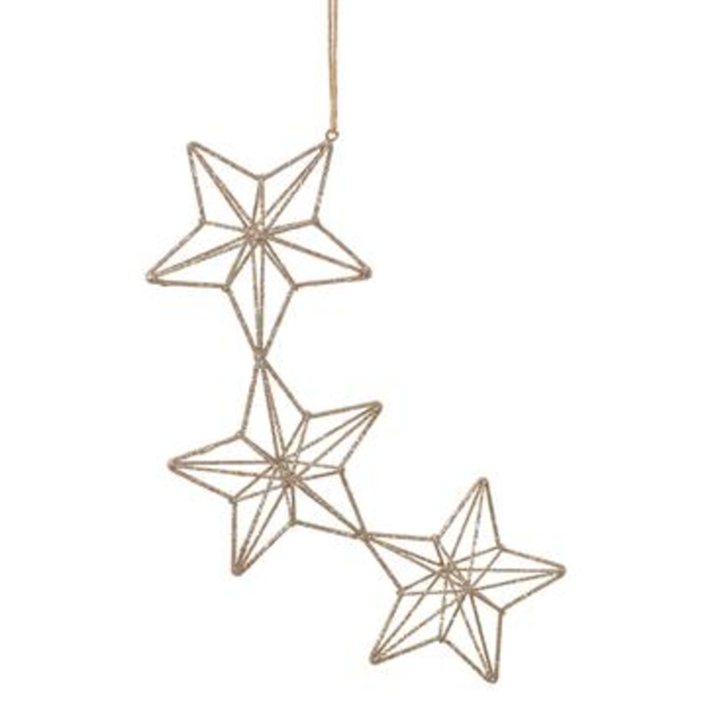 14 Gold Glittered Triple Star Ornament
