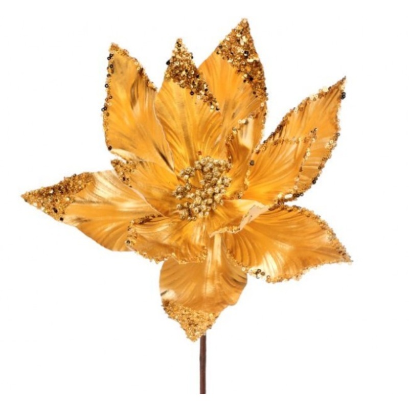 24 Metallic Sequined Edge Poinsettia Stem (sold individually)