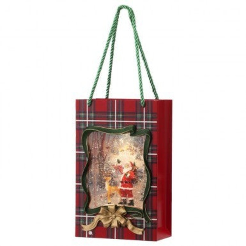 9 LED Battery-Operated Santa Plaid Bag Water Globe