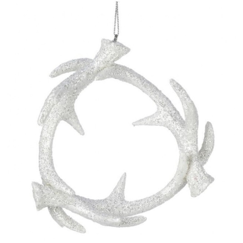 White Glittered Antler Wreath Ornament, 4.5