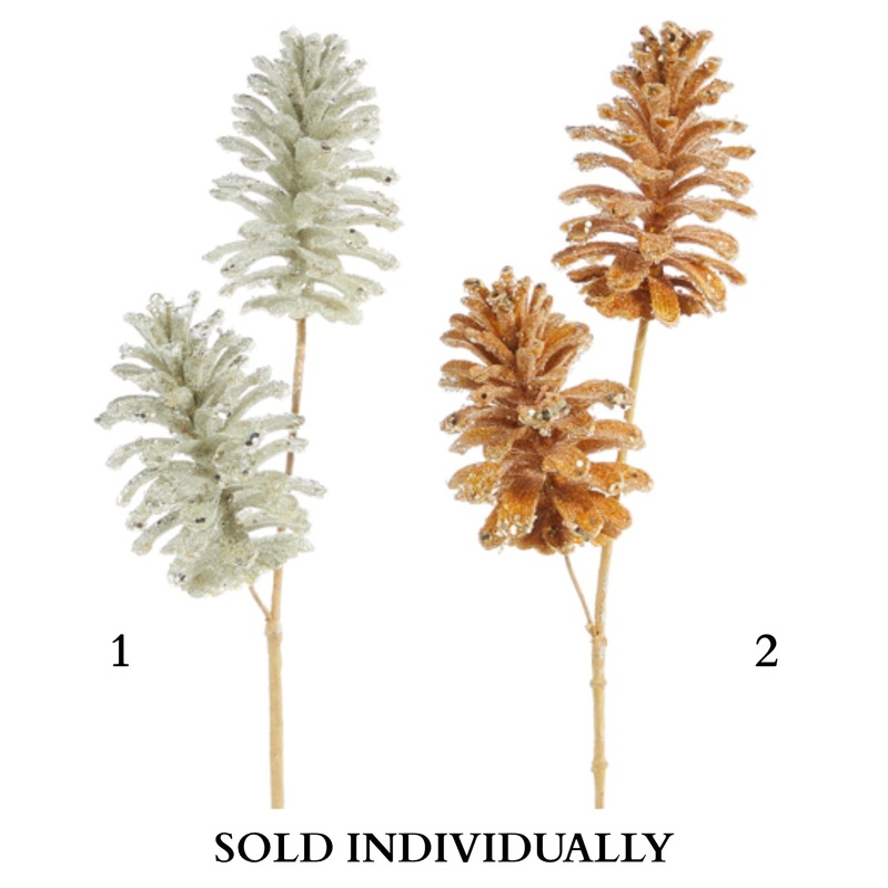 21.5 Beaded and Glittered Pinecone Stem (2 Styles – Sold individually)