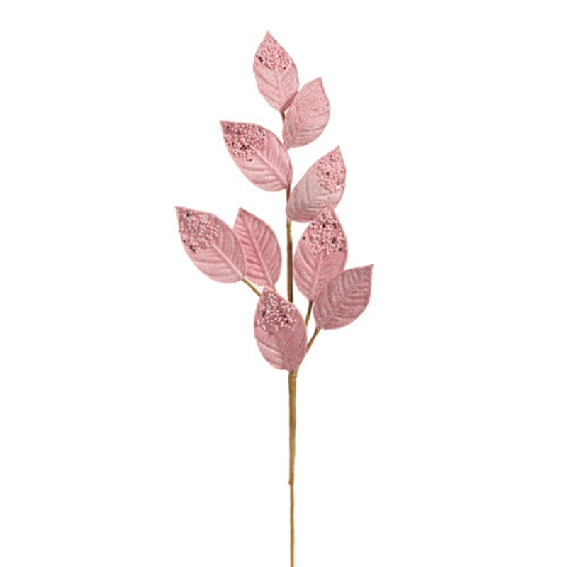 26 Pink Beaded Tip Leaf Spray