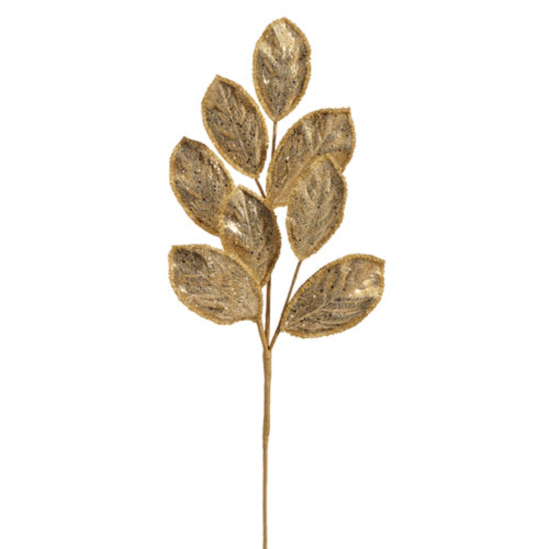27.75 Glittered Gold Leaf Spray