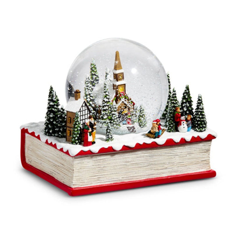 7.5 Winter Church Musical Water Globe on Book