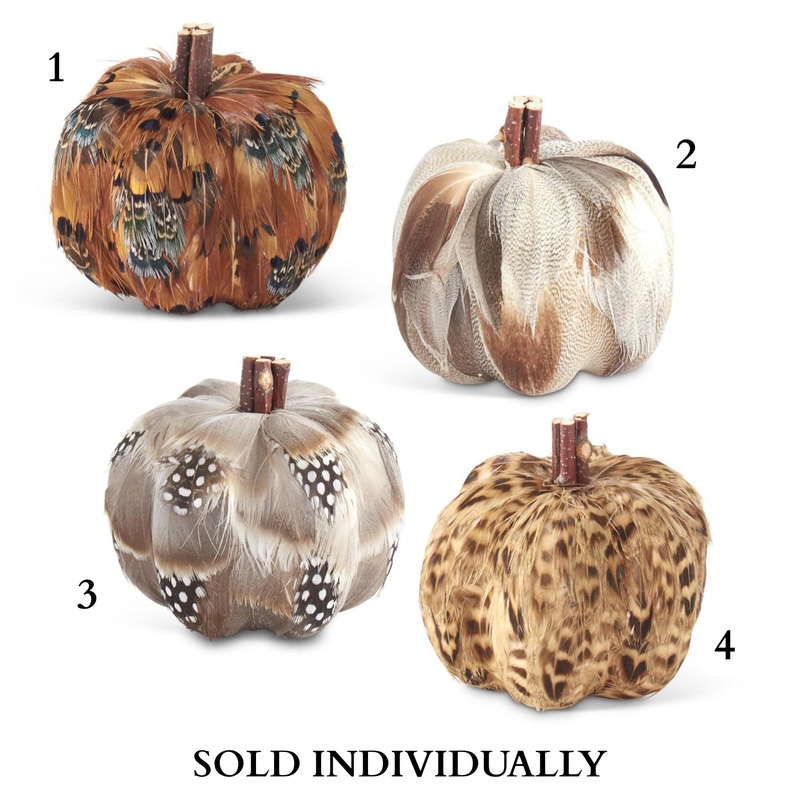 Feather Pumpkins, 3.25 (4 Styles – Sold individually)