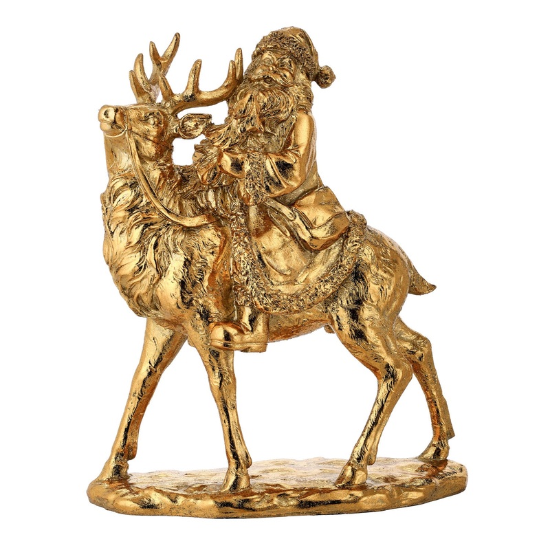 12 Resin Santa w/Deer Table Piece