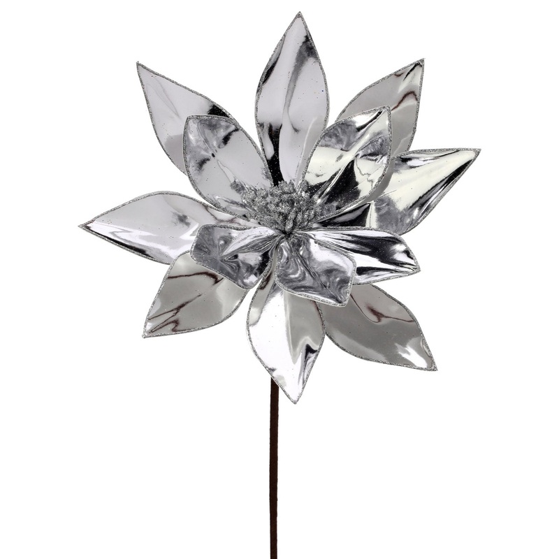 22 Mirror Metallic Poinsettia Stem