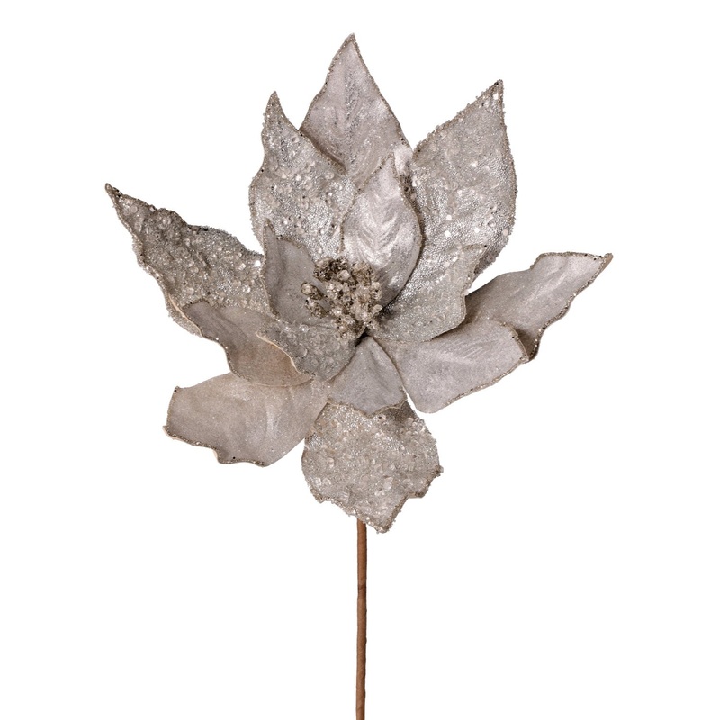 24 Glitter Iced Poinsettia Stem