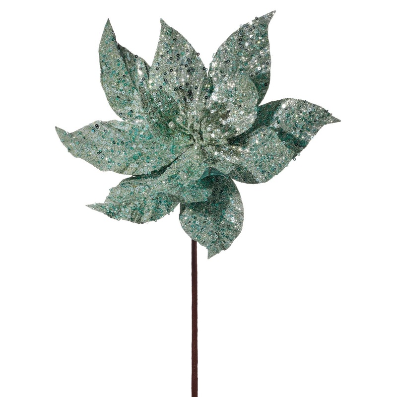 24 Glitter Poinsettia Stem (Mint Green)