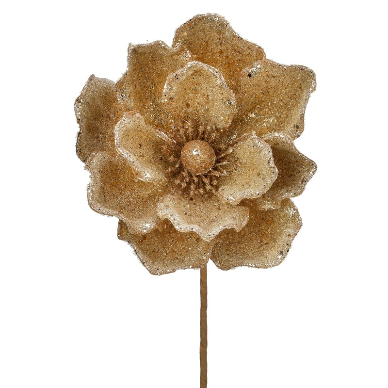 24 Micro Beaded/Sequins Magnolia Stem (Champagne/Gold)