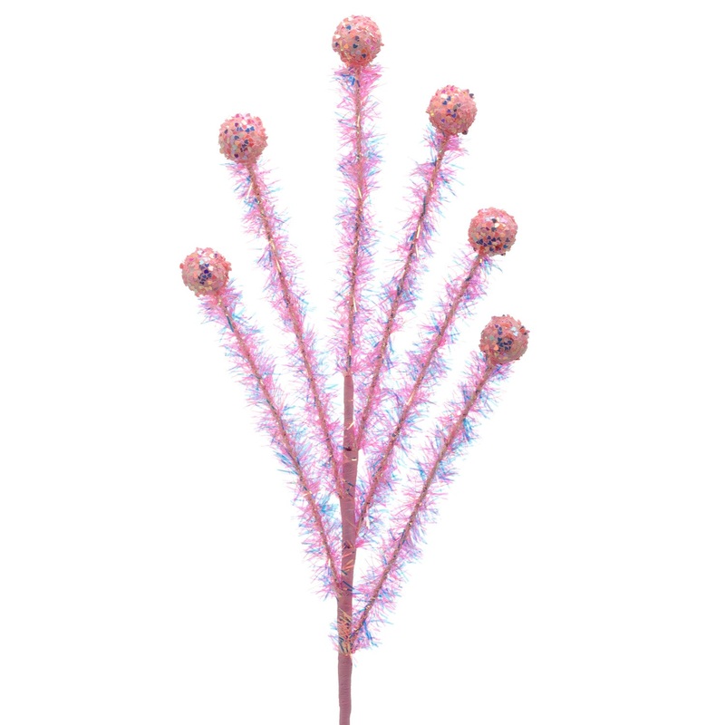 24 Tinsel And Glitter Ball Spray (Pink)
