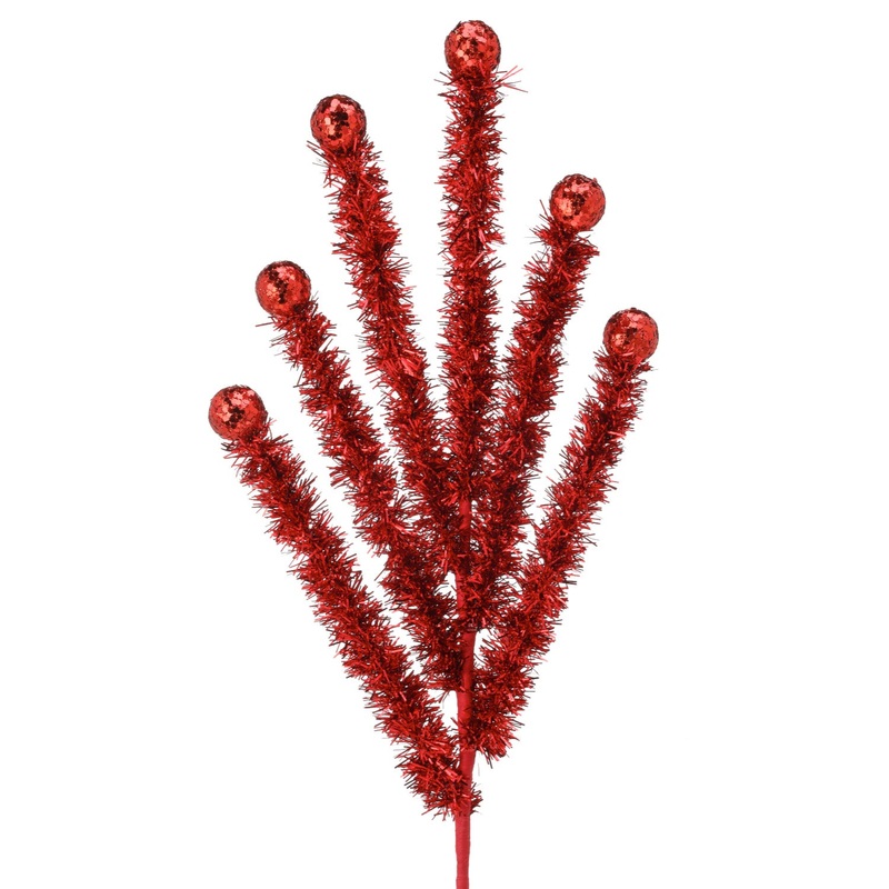 24 Tinsel And Glitter Ball Spray (Red)