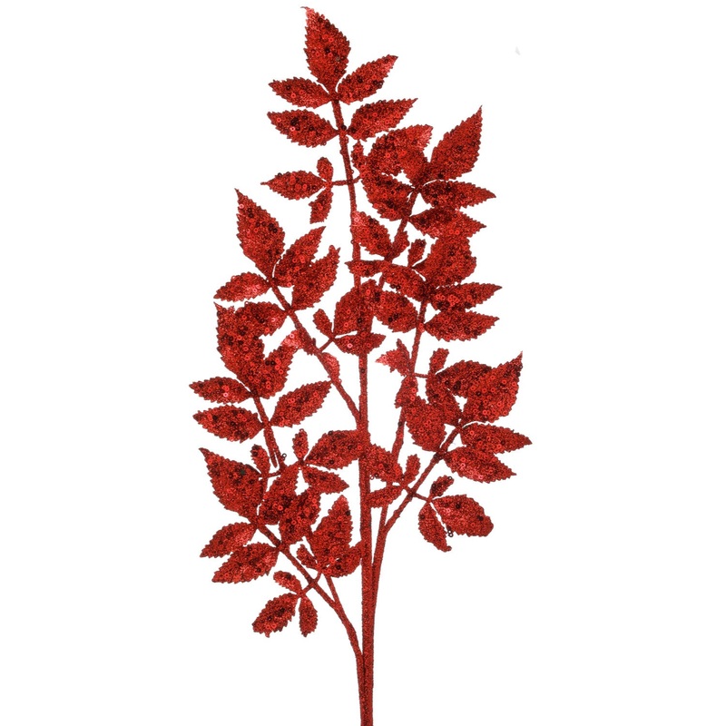 28 Glitter w/Sequin Leaf Spray (Red)