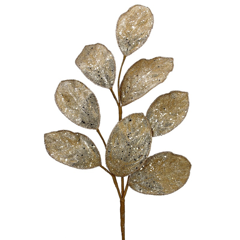 28 Micro Beaded/Sequins Magnolia Leaf Spray (Champagne/Gold)