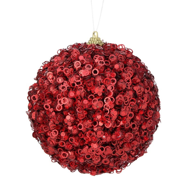 4.5 Glamour Sequin Ball Ornament (Red)