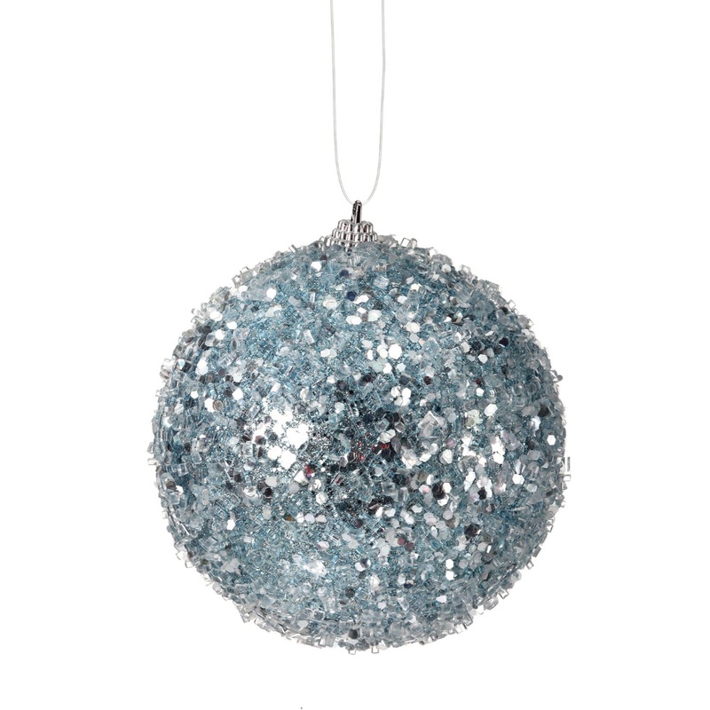 4.5 Glitter Sequin Iced Ball Ornament (Blue)