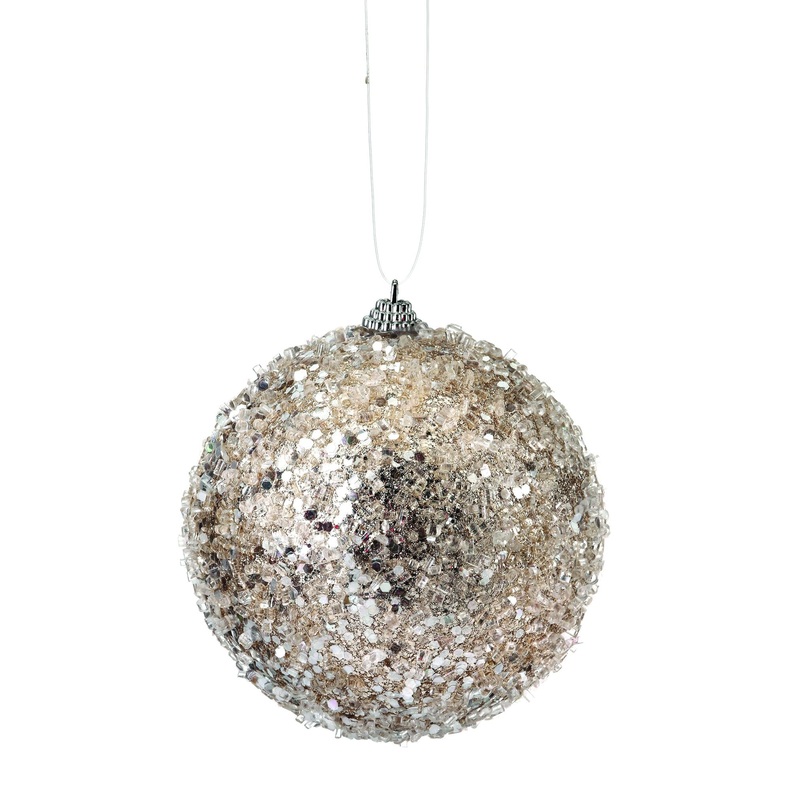 4.5 Glitter Sequin Iced Ball Ornament (Platinum)