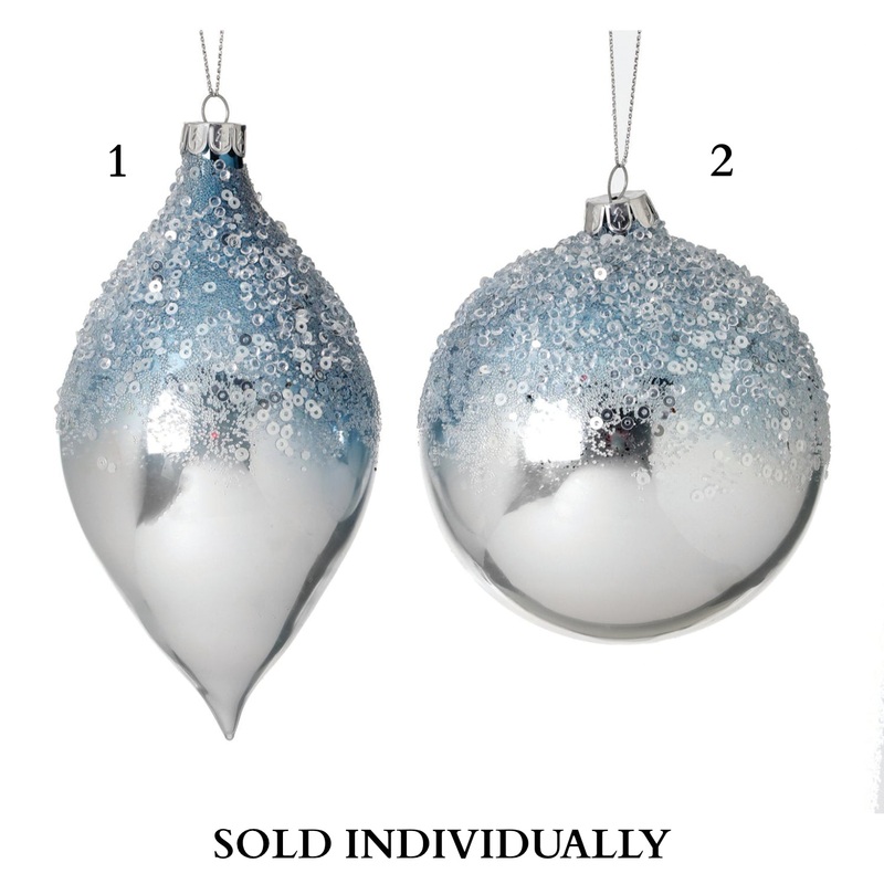 4-6Glass Metallic Ice/Sequin Ornament (2 Styles – Sold individually)