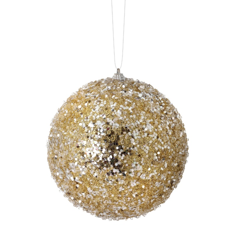 6 Glitter Sequin Iced Ball Ornament (Champagne)