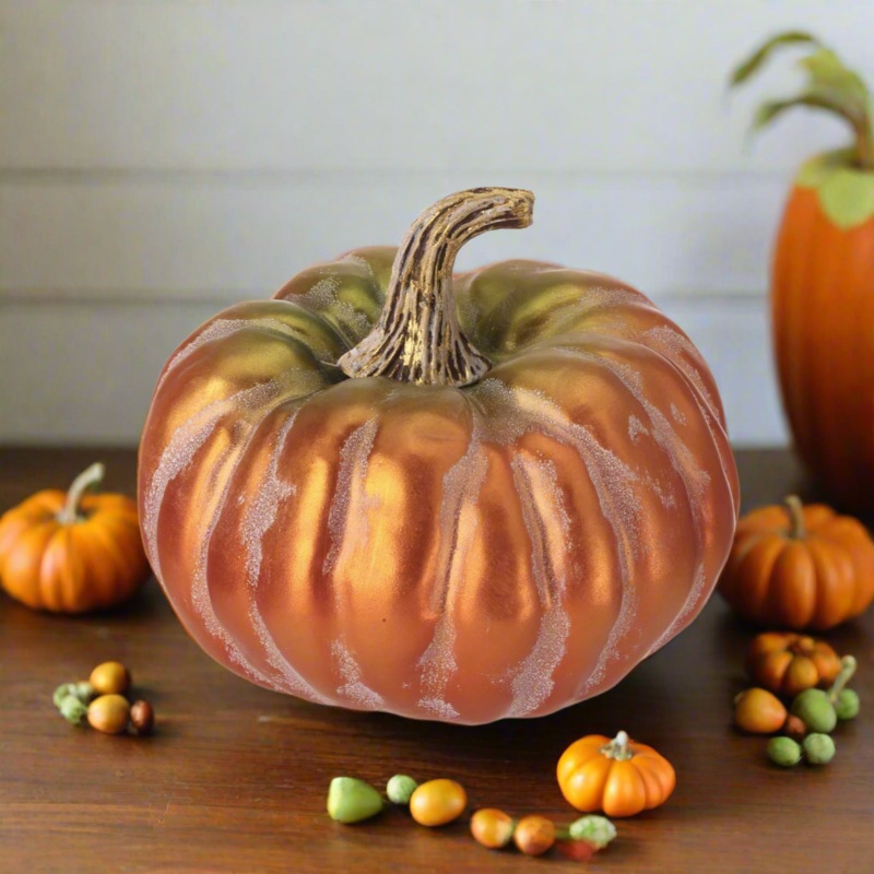 6 Metalic Autumn Latex Pumpkin (Orange/green)