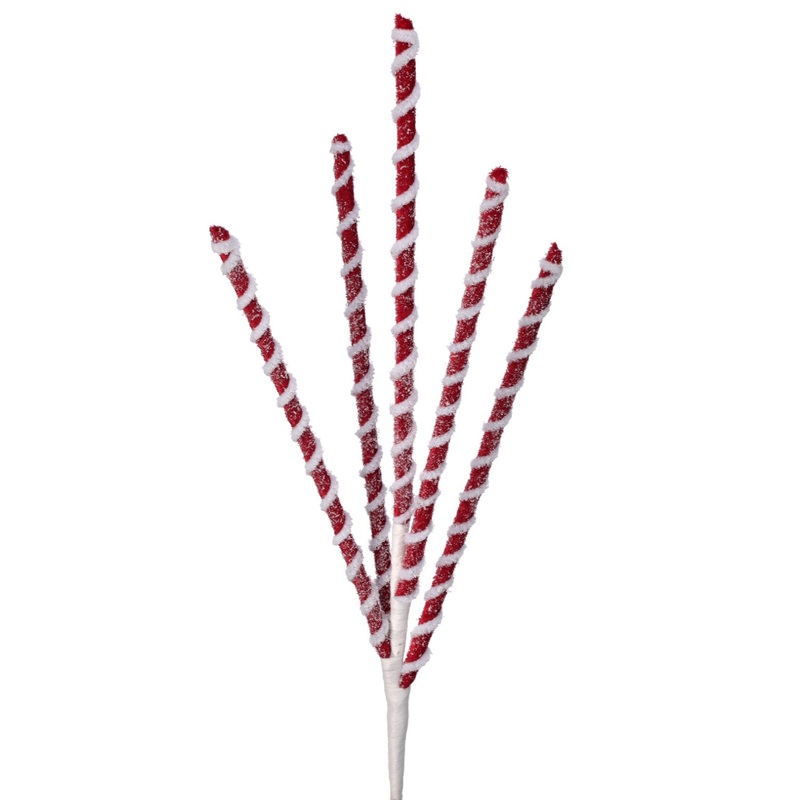 Frosted Peppermint Stick Spray W/ Five Branches, 24