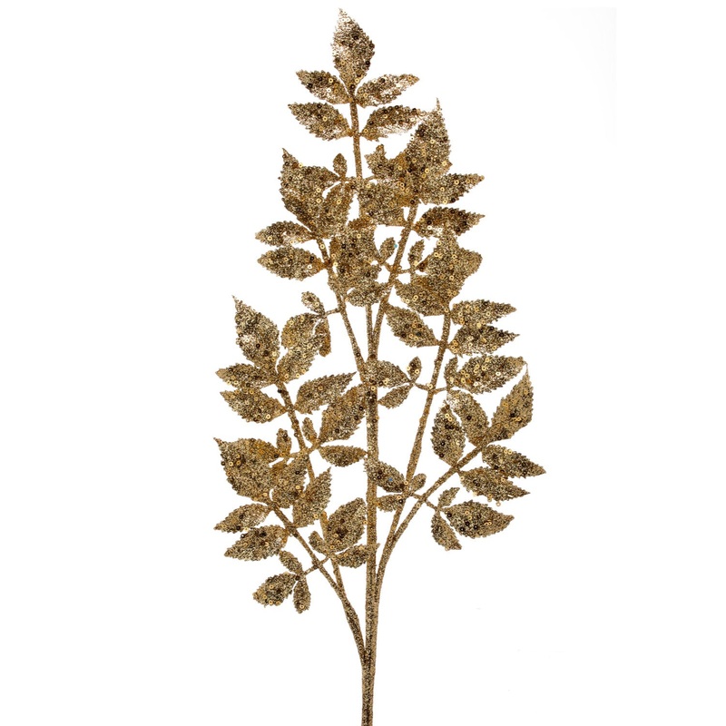 Glitter W/ Sequin Leaf Spray, 28 (Gold)