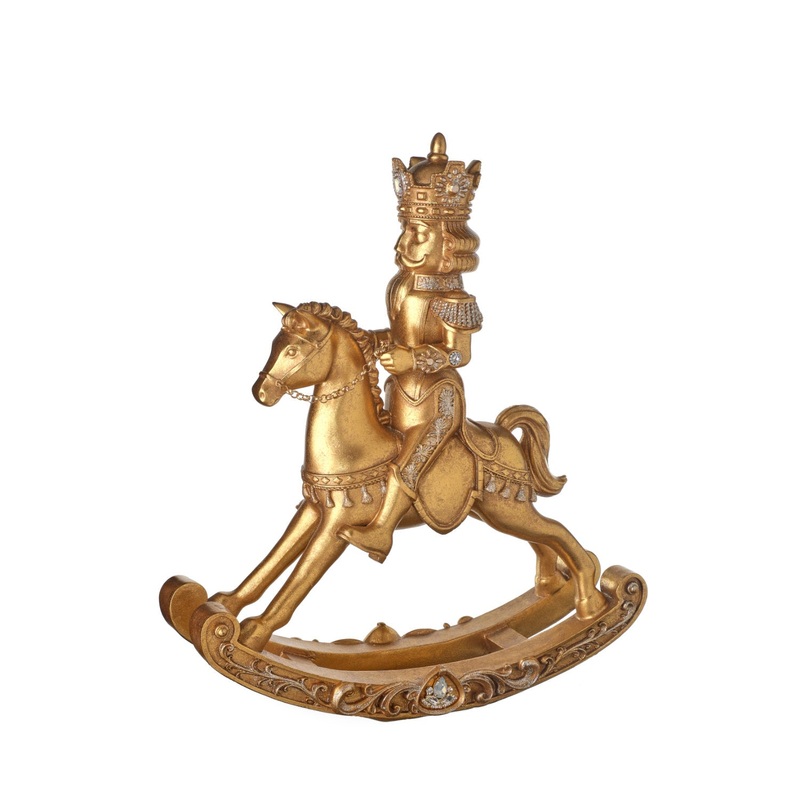 Golden Nutcracker On Rocking Horse Figurine, 20