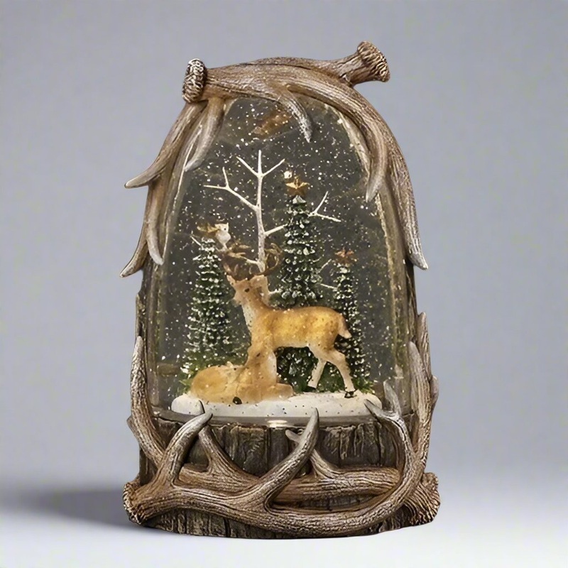 Lighted Swirl Antler Casing With Deer Family In Forest, 8.7