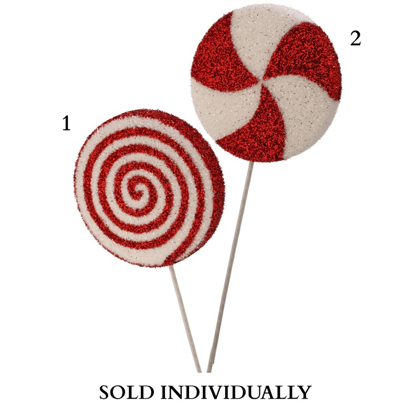 26 Glitter Lollipop On Stick (Red/White) (2 Styles – Sold Individually)