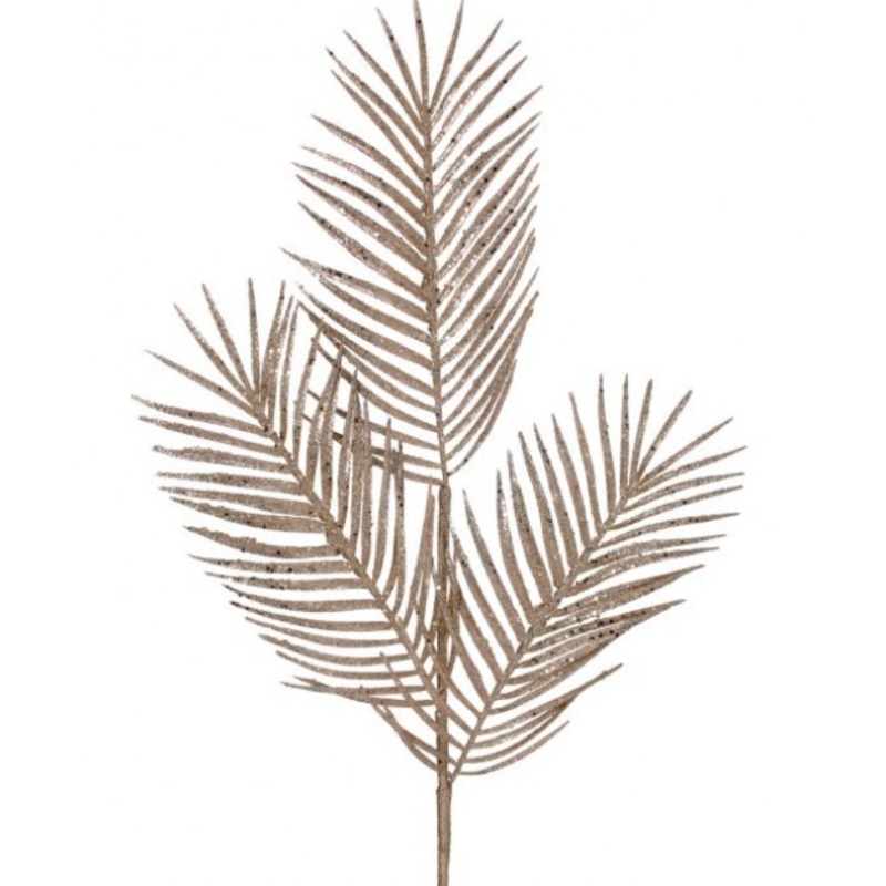 34 Champagne Glittered Triple Palm Leaf Spray