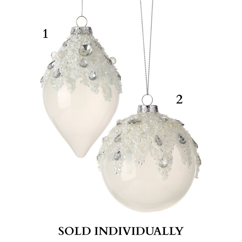 4-5.5 Glass Jeweled Ornament w/Ice (2 Styles – Sold Individually)