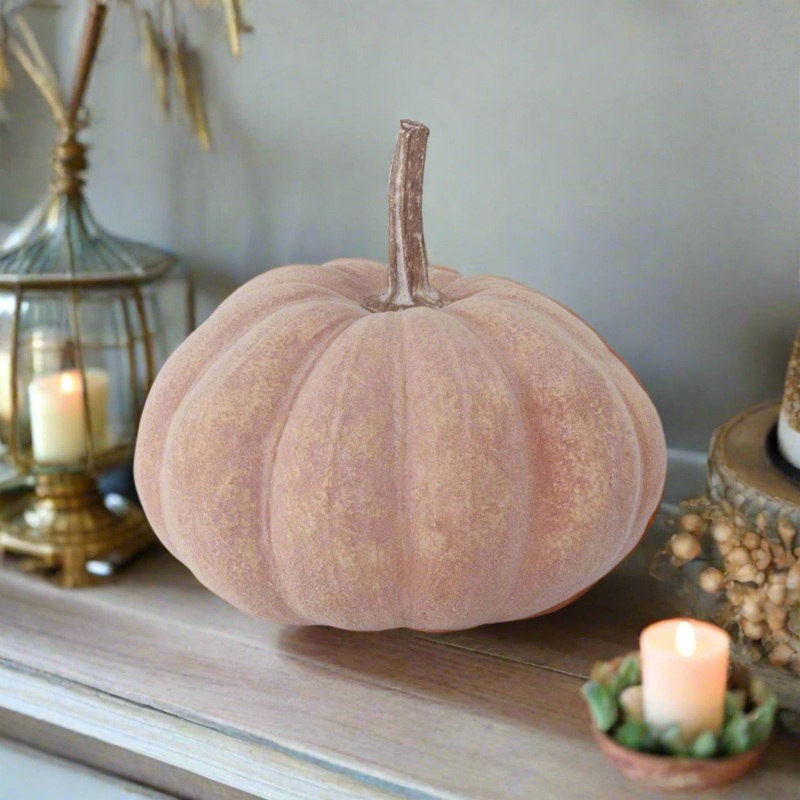8.5 Light Orange Flocked Resin Pumpkin