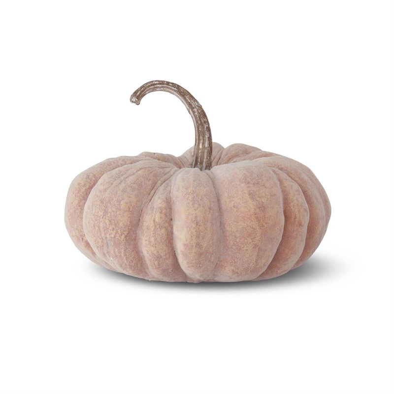 8.75 Light Orange Flocked Resin Pumpkin