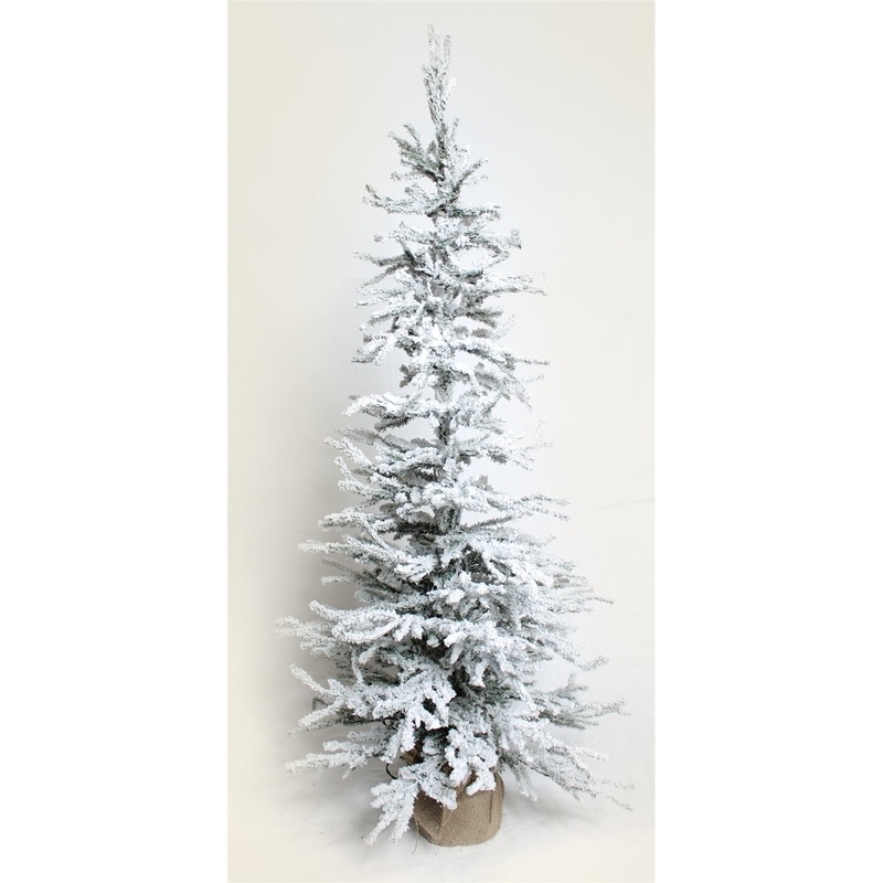 Flocked Tree w/Burlap Base, 100 Clear Bright Lights, 48