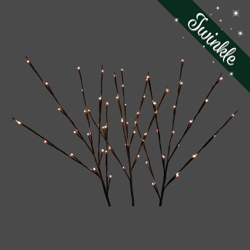 LED Warm White Twinkle Twig Light Stems, 60 Lights, 32 (Set of 3)
