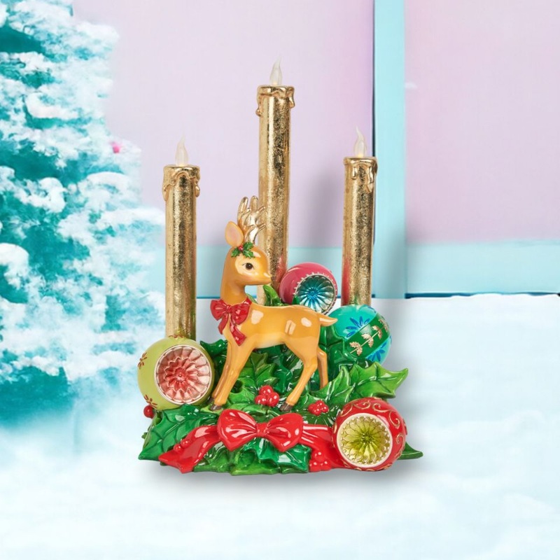 10.5 Vintage Deer/Baubles LED Candles