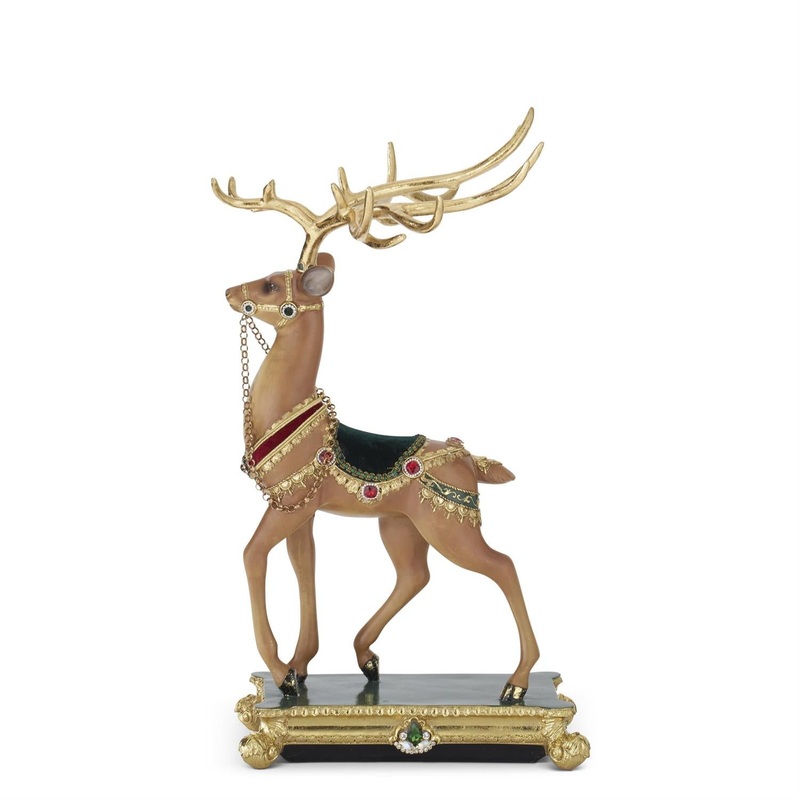 21 Green Gold & Burgundy Resin Ornate Reindeer