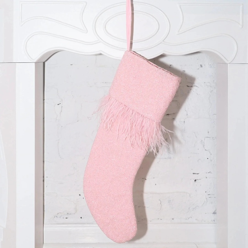Feather Christmas – Fully Beaded Light Pink Stocking (ITES x Sami Riccioli)